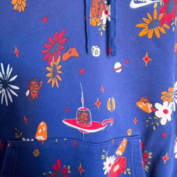 Nike Flower UFO lLub Hoodie XL Sweatshirt Blue Drawstring Embroidered Mushroom - Picture 6 of 10